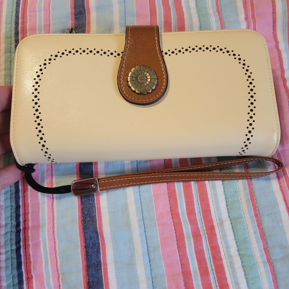 RFID Blocking Protection Cream and Brown Wristlet Clutch